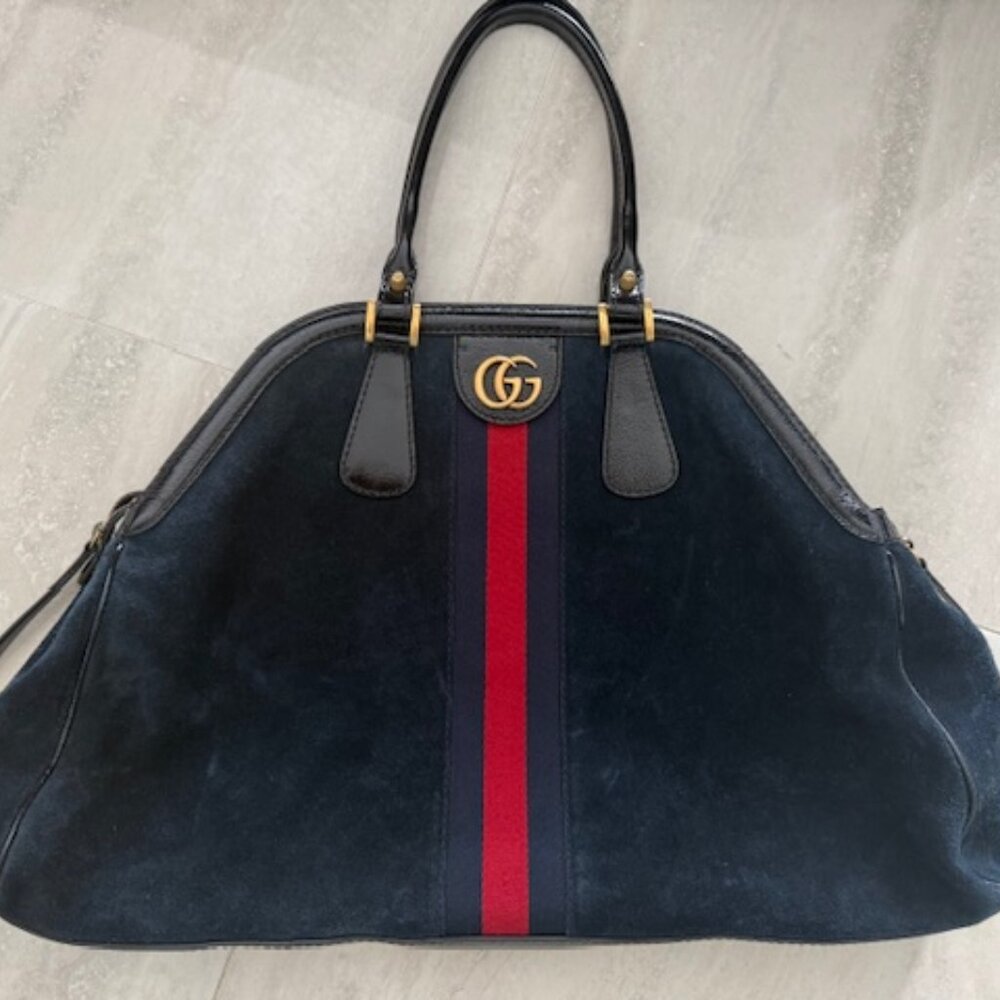 GUCCI NAVY BLUE SUEDE & LEATHER LARGE HANDBAG